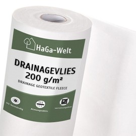 HaGa Drainage Fleece 200 g/m² in 2 m Width as Drainage, Sandpit Fleece, GeovFleece, Separating Fleece for Gardening and Under Paving Stones (Sold by the Metre)
