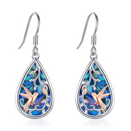 LOOVE Hummingbird Earrings Sterling Silver Cute Abalone Shell Hummingbird Dangle Earrings for Women Gifts