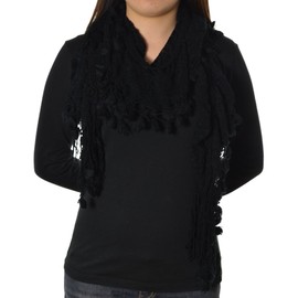 Cozzy Land Tassel knit Scarf-Black-14 inches wide x 60 inches long