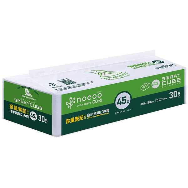 Nippon Sani Pack Nocoo Trash Bags, 1.6 gal (45 L), White, Translucent, 30 Pieces, 0.023 inches (0.023 mm), SC LLD+CC CHT45