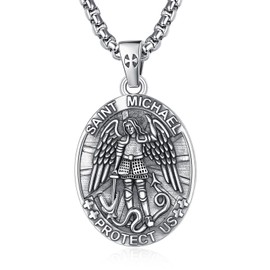 ADMETUS Sterling Silver St Michael Pendant for Men Saint Michael The Archangel Necklace Medal Amult Protection Jewelry Mens Religious Gifts