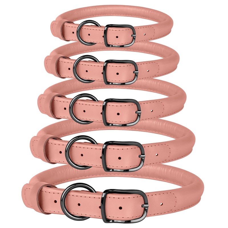 BUDKAS Rolled Leather Dog Collar for Small Medium Large Dogs