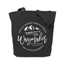 GXVUIS Waymaker Canvas Tote Bag for Women Religion Bible Verse Reusable Grocery Shoulder Shopping Bags Christian Gifts, Black, Large
