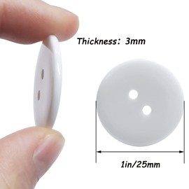 50 Pcs Resin Buttons 2 Hole Buttons for Sewing Round Shirt Button Craft 1inch (White)