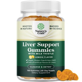 Natures Craft Cleansing Herbal Liver Detox Gummies Liver Support Milk Thistle Gummies with Artichoke Extract Turmeric Curcumin and L-Carnitine - Vegan and Non-GMO - Sweet Lemon (60 Servings)