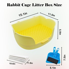 PINVNBY Rabbit Cage Litter Box,Plastic Bunny Litter Pan Detachable Rabbits Corner Potty Training Bedding Boxes with Grate for Guinea Pig Chinchilla Hedgehog Ferret(Yellow)