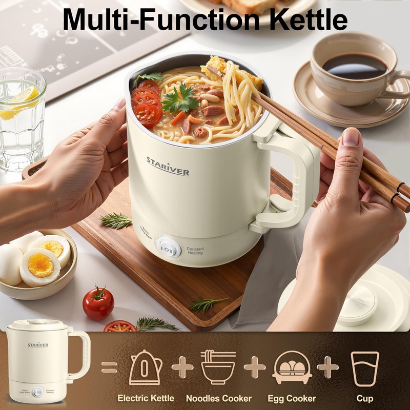 Stariver Portable Travel Kettle, 600ML Small Electric Kettle with Foldable