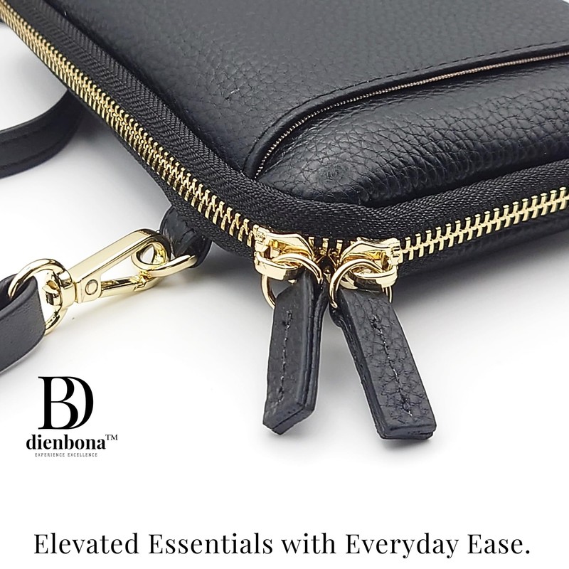 Genuine Leather Small Crossbody Phone Zipper Wallet with Replacement Adjustable