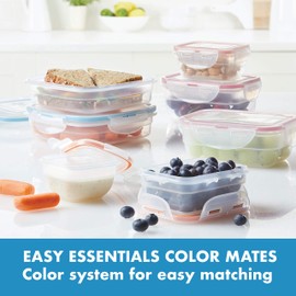 LocknLock Easy Essentials Color Mates Food Storage lids/Airtight containers, BPA Free, 14 Piece, Clear
