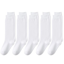 EPEIUS Kids Knee High Socks Cotton School Uniform Socks Kids Tube Socks White Long Socks for Girls Boys 5-8 Years Old White 5 Pack M