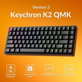 Keychron K2 75% Layout QMK Wireless and Wired Mechanical Keyboard Super Red Switch, RGB Backlight Aluminum Frame with Shine-Through Double-Shot PBT Keycaps for Mac Windows-Version 3