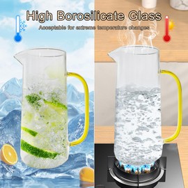 38 oz Glass Water Pitcher Jug with Handle and Spout Heat Resistant Water Carafes Cold Brew Iced Tea Sun Tea Jar Bedside Cocktail Sangria Drink Pitcher Dispenser Milk