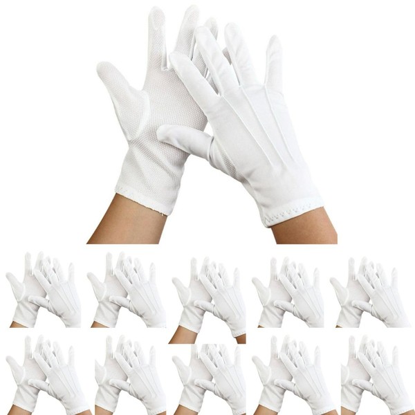 RERACO White Gloves, Non-slip, Formal, Set of 10, Gloves, White, Backless Gloves, Cotton, Plain, Thin, Sweat Absorbent, For Hotelman, Bus, Driver, Election, 10 x White Gloves