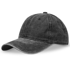 Vintage 100% Cotton Washed Baseball Cap Adjustable Size，Classic Low Profile Plain Retro Unisex Dad Hat(Black)