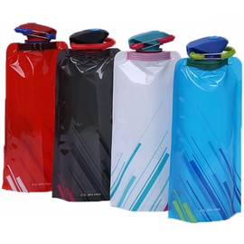 JunD Pack of 4 Foldable Drinking Bottles, 700 ml, Water Bottles, Foldable Drinking Bottle, BPA-Free, Flexible, Collapsible Drinking Bottle, Reusable Water Bag for Hiking, Adventure, Travel