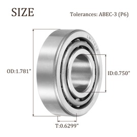 sourcing map 2pcs LM11949/LM11910 Tapered Roller Bearing Cone and Cup, 0.750" Bore x 1.781" OD x 0.6299" Thick, Chrome Steel Taper Bearing Set