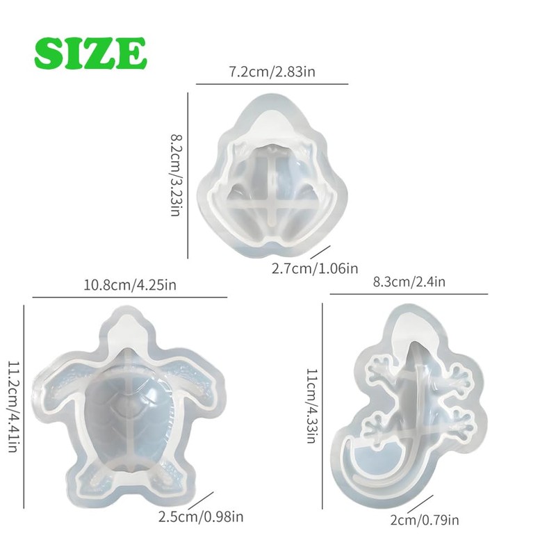 Permulaan 3PCS 3D Lifelike Animal Resin Molds - Turtle, Frog,