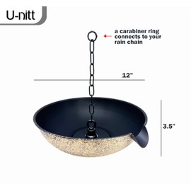 U-nitt 12" Spill Bowl Downspout Catch Basin for Rain Chain Anchoring & Stake | Rainwater Collection for Roof |Gutter Catch Basin | Good for Water Fountain & Birdbath | Black | Handles Heavy Rain