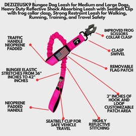 Heavy Duty Bungee Dog Leash - Shock Absorbing, Seat Belt Clip, Quick Release Frog Clasp, Double Padded Handles, for Large and Medium Dogs, Durable for Training, Walking, Car Safety, Outdoor Adventure