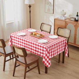WAITER TREE Rectangle Checkered Tablecloth Water Resistant Spillproof and Washable Gingham Table Cloth for Dining Camping Picnic Outdoor Parties (Red and White, 140 x 240cm)