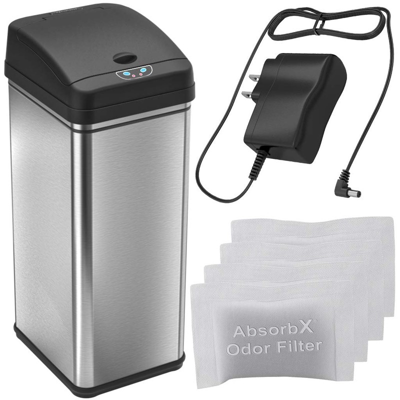 iTouchless Automatic Trash Can with AC Adapter and 4 Odor