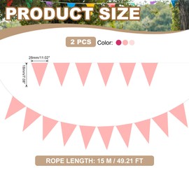 PATIKIL 49ft Pennant Banner Flags, 2 Pcs Felt Fabric Pennant Flags String Triangle Flag Banner Bunting Garland for Carnival Wedding Birthday Party Decorations, Pink/Rose Red