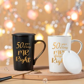 50th Wedding Gifts, 50th Anniversary Engagement Gift Ideas, 50 Years of Being Mr & Mrs Always Right Mug Set, Wedding Gifts Ideas for Couple Parents, 14 Oz with Lids and Gift Box
