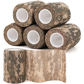Treaful ACU Camo Wrap Tape, 6 Roll Adherent Camouflage Cohesive Elastic Bandage for Sport Military Camping, 2in x 15ft 5Yard Fabric Waterproof Breathable Reusable Strip for Slip Cover Grip Deck Scope
