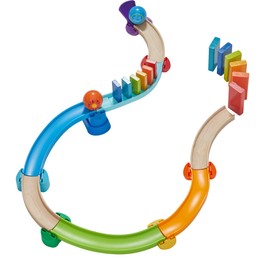 HABA Kulllerbu Kringel Domino Playset - 33 Piece Ball Track Starter Set with Two Sets of Falling Dominoes - Ages 2+