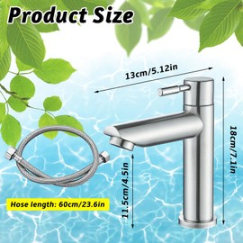 Begpoee Bathroom Tap, Tap for Sink, Washbasin Tap, High with 60 cm Hose, Bathroom Tap, Stainless Steel, Single Lever Mixer, for Bathroom, Kitchen (Silver)