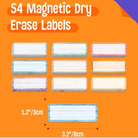 Magnetic Colorful Labels, 54 PCS Dry Erase Reusable Neon Name Tag Stickers in 9 Designs for Whiteboards Locker Fridge School Office Home (Each Measures 3.2" x 1.2")