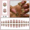 Gold French Tip False Nails Long Square Shape with Butterfly