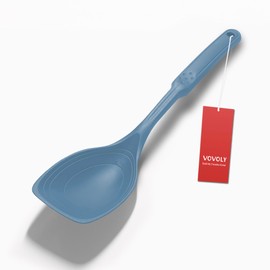 Large Silicone Cooking Spoon, Non-Stick Solid Spoon set with Deep Bolw and Measurement Mark for Mixing, Serving, Draining, Scooping, Scraping, Heat Resistant Kitchen Utensils, Starry Blue