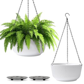 T4U 12 Inch Large Hanging Planters for Indoor Plants, 2 Pack Self Watering Pots Indoor, Hanging Baskets for Plants,Hanging Flower Pot with Drainage Hole and Plant Hanger, White