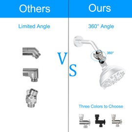 All Metal Adjustable Shower Angle Adapter, 360° Adjustable Swivel Shower Head Elbow Adapter, Shower Head Extension Adapter, Shower Arm Extension for Fixed Rain Showerhead, Brushed Nickel