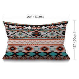 Aztec Cushion Cover 12x20 Inch Geometric Diamond Triangles Colorful Bohemian Pattern Tribal Stripes Rectangle Pillow Cases Home Decorative Cotton Linen Throw Pillow Cover for Bed Sofa 30 x 50 cm