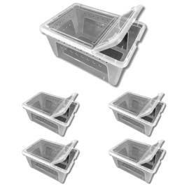 Jungle Bob - Clear Plastic Reptile Terrarium Box - Easy Pet Transportation - Enclosure for Small Herps - Side Ventilation - Clear View - Fade Resistant - Large - 12.5" x 8.5" x 6" - (5 Pack)