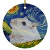Whimsical Night Sky White Hamster Christmas Ornament Circle Ceramic -