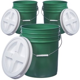 Hudson Exchange 5 Gallon (3 Pack) Bucket Pail Container with Gamma Seal Lid, Food Grade BPA Free HDPE, Green