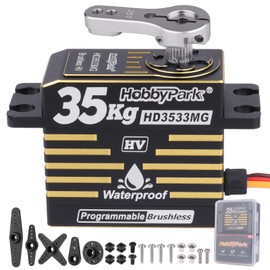 HobbyPark Waterproof 35kg High Torque Servo Motor Brushless Motor Metal Gear Digital Servo Stainless Steel Gear Arduino Servo for RC Crawler RC Car Truck Buggy Programmable Control Angle 180°