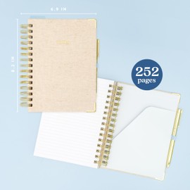 ELYN Lined Spiral Journal, Linen Hardcover Notebook With Matching Gold Gel Pen, 252 Pages, 8 in x 5 in - 100 GSM Premium Thick Paper, Modern Spiral Notebook for Home, Office or Writing Notes, (Green)