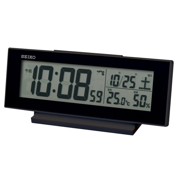 Seiko SQ324K Alarm Clock, Constantly Lighted, Radio Waves, Digital Calendar, Temperature, Humidity, Display, Visible at Night, Black, Partial Black, 3.2 x 8.1 x 2.0 inches (82 x 206 x 51 mm)