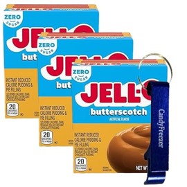 Instant Pie Filling Mix & Pudding 1 oz Box (Pack of 3) with Candy Freezer Bottle Opener Keychain (Zero Sugar Butterscotch) - Keychain