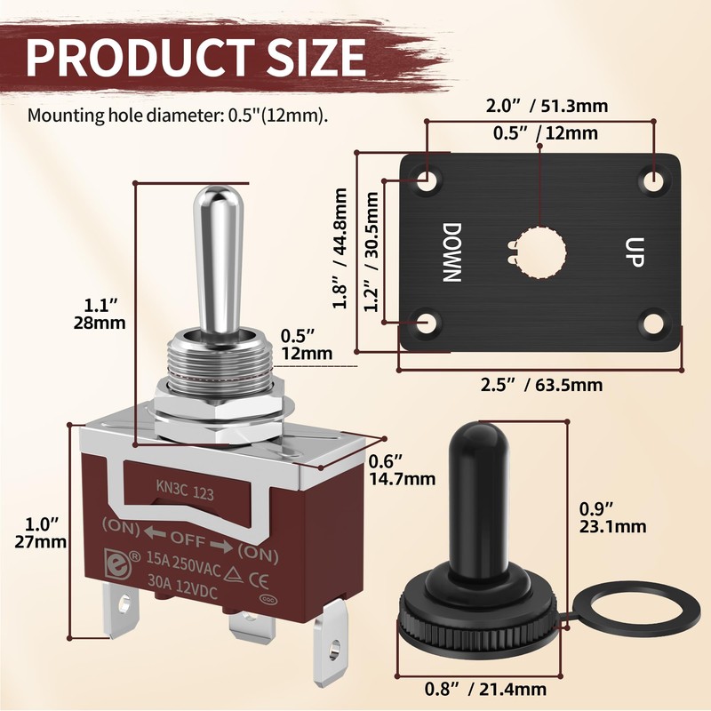 Momentary Toggle Switch Waterproof 12V DC 30A SPDT 3 Way