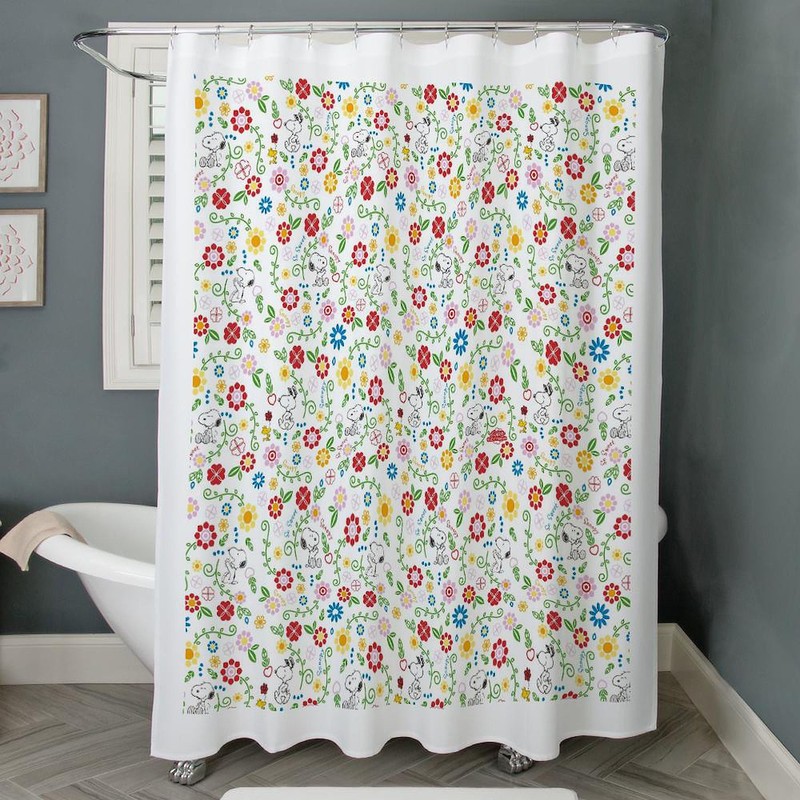 CafePress Peanuts Snoopy Spring Pattern Decorative Fabric Shower Curtain
