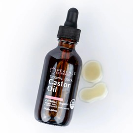 Organic Cold-Pressed Castor Oil – Hexane-Free, Vegan Formula with Omega-9, Omega-6, and Vitamin E – Hydrating Oil for Skin and Hair – Black Castor Oil (2 fl. oz)