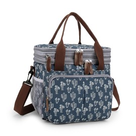 MOV COMPRA Lunch Bag for Women Men Double Deck Expandable Lunch Box,Large Lunch Bags,Leakproof Lunch Box Cooler Bag（Cactus）