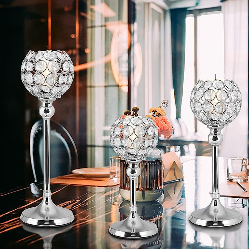 Crystal Candle Holder Ornament Tall Elegant Crystal Silver Candlestick for