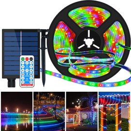 Solar LED Strip Lights Outdoor, 32.8ft 560 LEDs Solar Powered Color Changing LED Strip with 8 Lighting Modes IP67 Waterproof Decorative Rope Lights for Yard Trees Pool