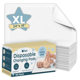 Reli. Premium XL Disposable Baby Changing Pad Liners | XL 24" x 18" | 55 Pack | Super Absorbent, Soft, Leak-Proof, Waterproof, Quick Dry | Carry On The Go for Quick Diaper Changes (White)